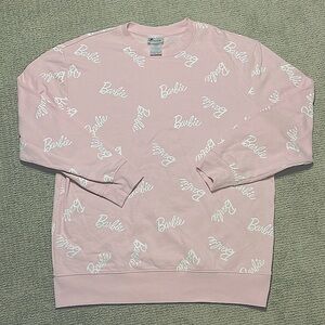 BARBIE OFFICIAL MATTEL Logo Print Pink Long Sleeve Sweater Crew Neck Sweatshirt